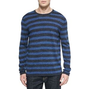 Vince Men’s Striped Long Sleeve Crew Shirt Cotton Cashmere Wool Blue Gray XL